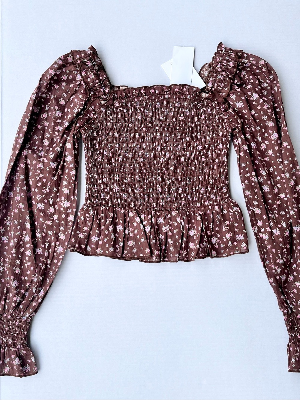 KatieJNYC Mikaela Brown Floral Smocked Top Girls 10 M NWT